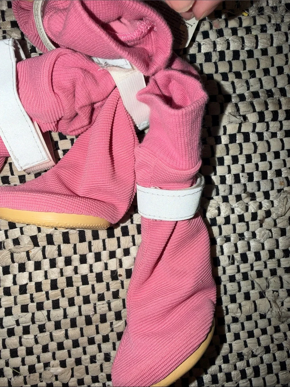 Dog pink rubber Sole Booties with Yellow Grip